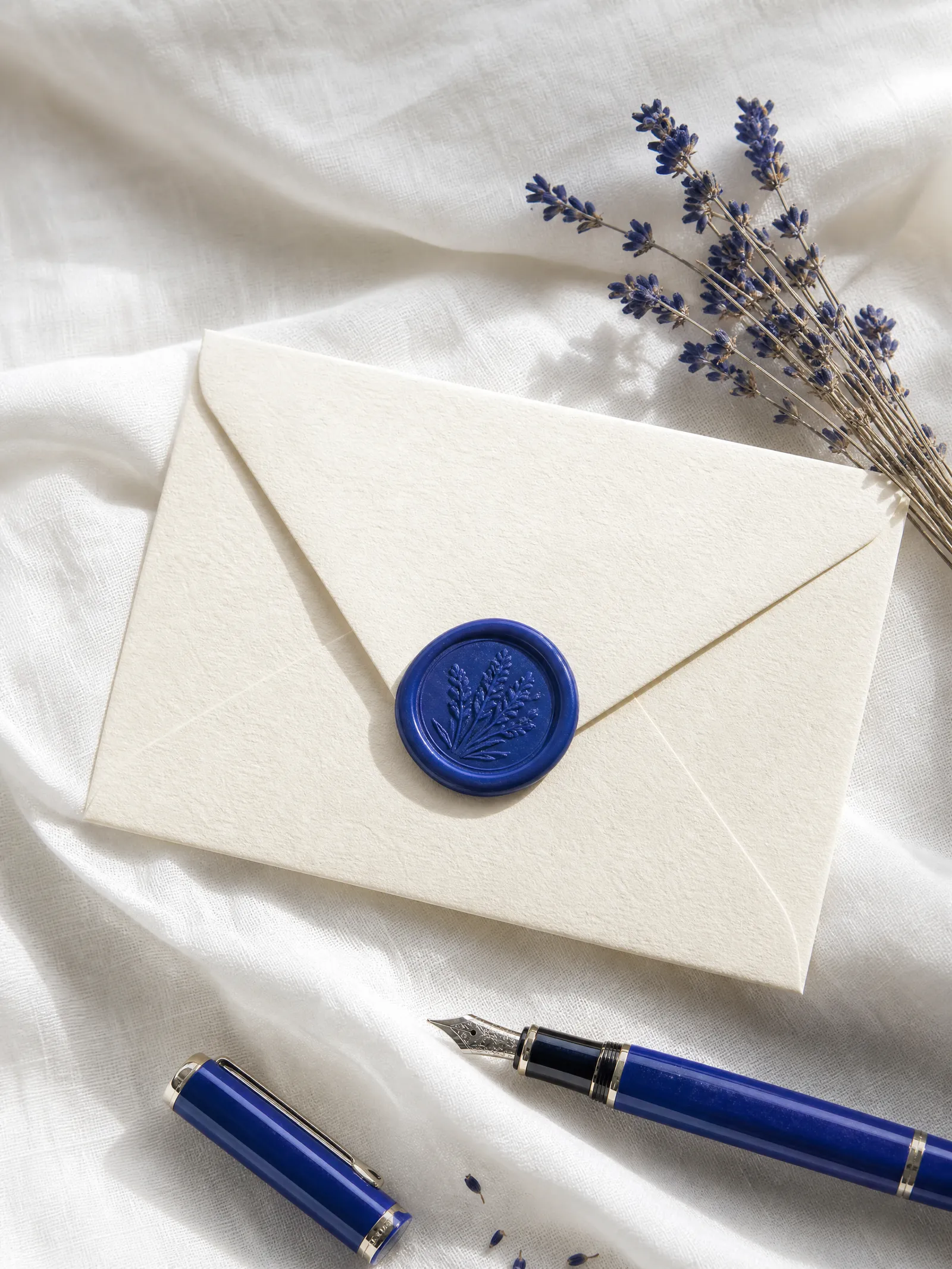 A cream envelope sealed with cobalt wax